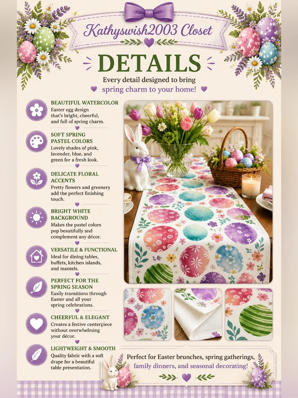Colorful Eggs Floral Spring Table Runner